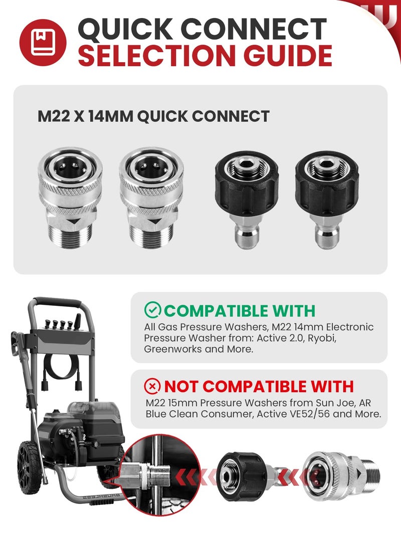 WOJET طقم توصيل سريع لجهاز غسل الضغط WOJET، ملحقات توصيل سريع M22 14mm لجهاز غسل الضغط، من M22 إلى 3/8 توصيل سريع، توصيل سريع لخرطوم الحديقة، مجموعة محولات جهاز غسل الضغط، محول خرطوم من الفولاذ المقاوم للصدأ - Image 5