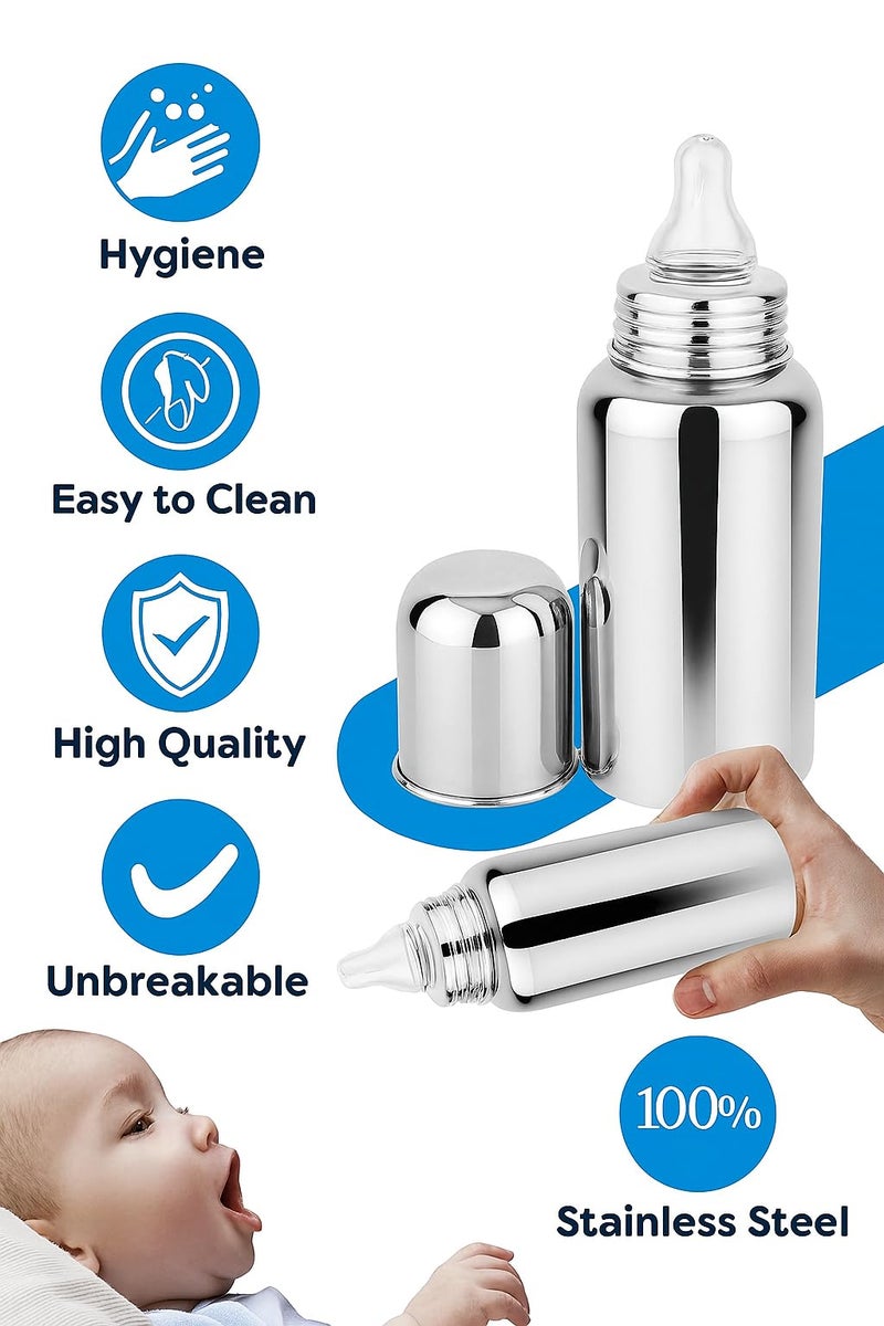 Cuteably Baby Steel Bottle | Wide Mouth Anti-Colic Bottle for Newborn & Kids | BPA-Free Stainless Steel Bottle (150 ML) - Image 3