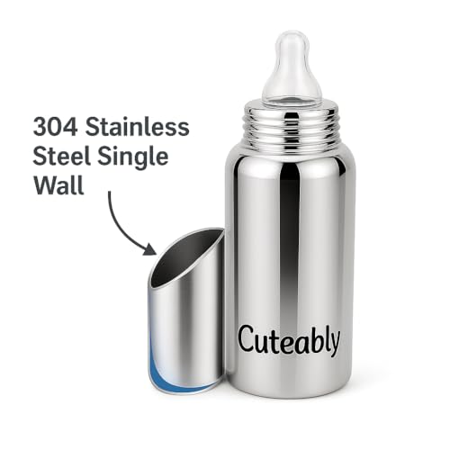 Cuteably Baby Steel Bottle | Wide Mouth Anti-Colic Bottle for Newborn & Kids | BPA-Free Stainless Steel Bottle (150 ML) - Image 4