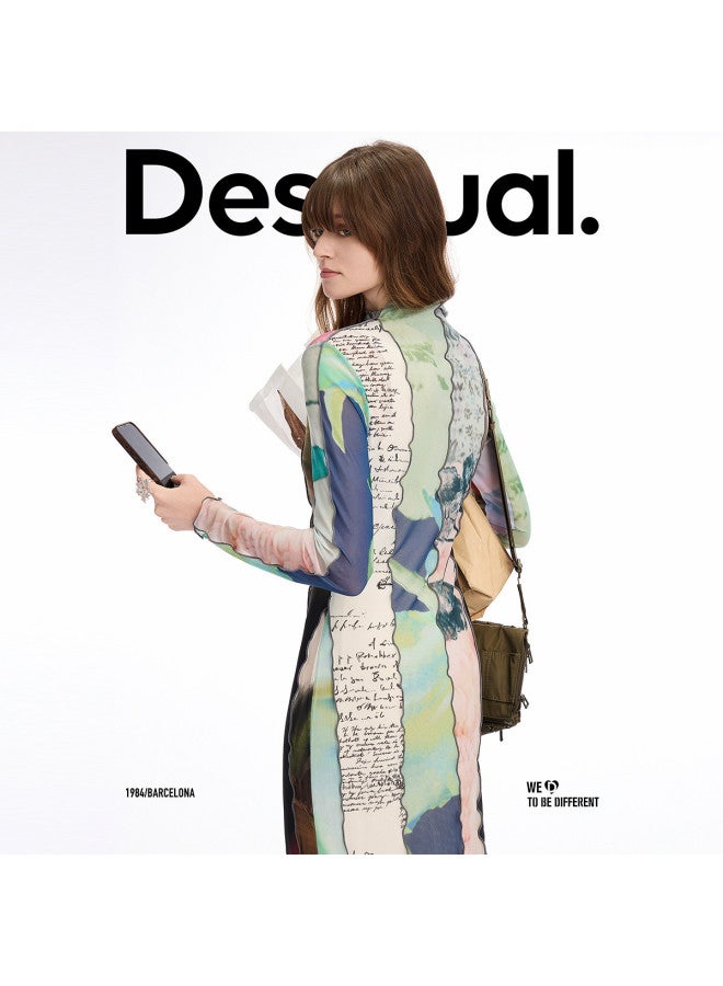 DESIGUAL [Blogger'S Pick] 25Ss New Abstract Collage Print Stretch Slim-Fit High-Neck Dress - Image 3