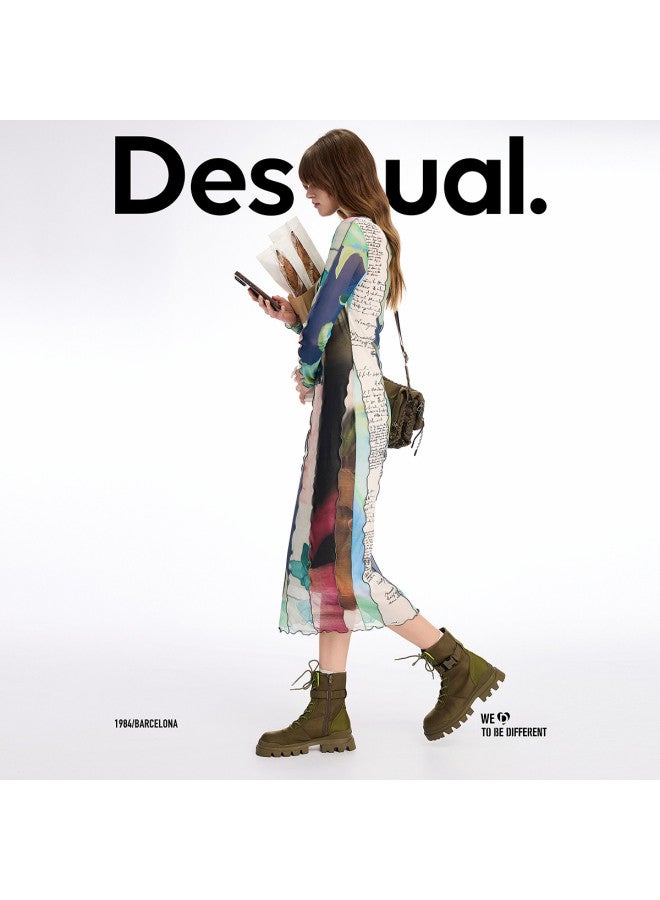 DESIGUAL [Blogger'S Pick] 25Ss New Abstract Collage Print Stretch Slim-Fit High-Neck Dress - Image 2