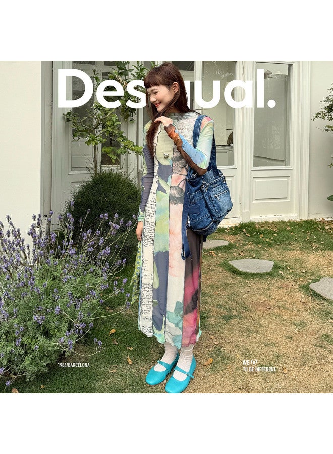 DESIGUAL [Blogger'S Pick] 25Ss New Abstract Collage Print Stretch Slim-Fit High-Neck Dress - Image 4