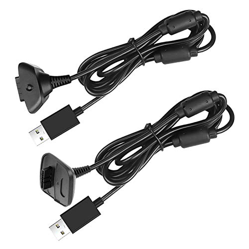 Reiso 2 Pack USB Charging Cable Wireless Charger for Xbox 360 Wireless Controller (Black) - Image 1