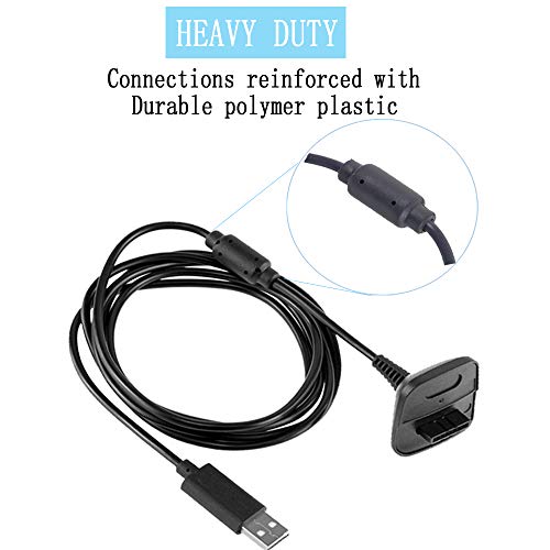 Reiso 2 Pack USB Charging Cable Wireless Charger for Xbox 360 Wireless Controller (Black) - Image 2
