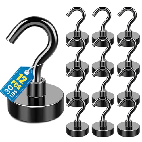 LOVIMAG Magnetic Hooks 12 Pack 30lbs Magnet Hook 2026 Cruise Cabin Ship Essentials Heavy Duty Strong Magnets Refrigerator Fridge Hanging for Classroom Beach Vacation Kitchen Grills Black - Image 1