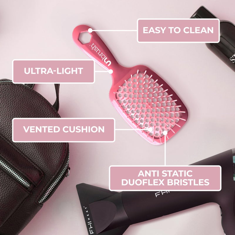 UNbrush FHI Heat UNbrush Detangling Brush for Pain-Free Brushing on All Wet or Dry Hair Types â€” Durable DuoFlex Anti-Static Bristles, Lightweight Handle, Vented Hair Brush, Rose Dark Pink - Image 5