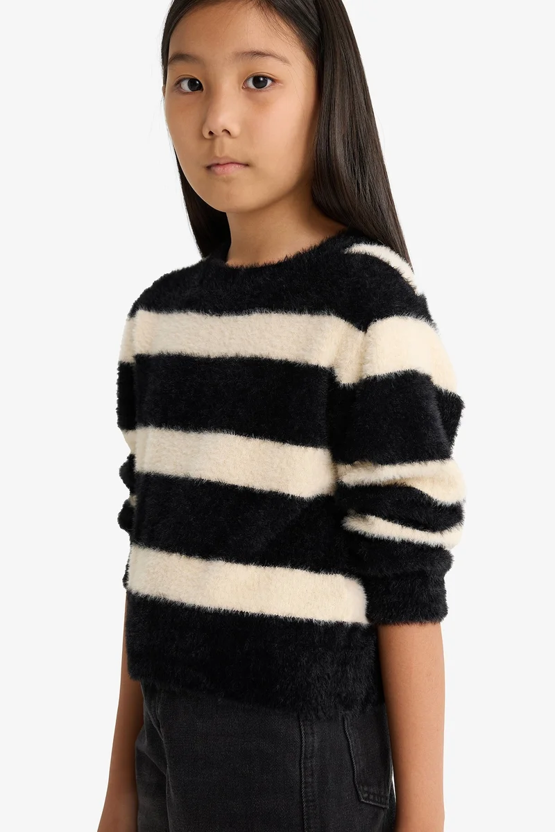 ديفاكتو Girl Regular Fit Striped Crew Neck Pullover