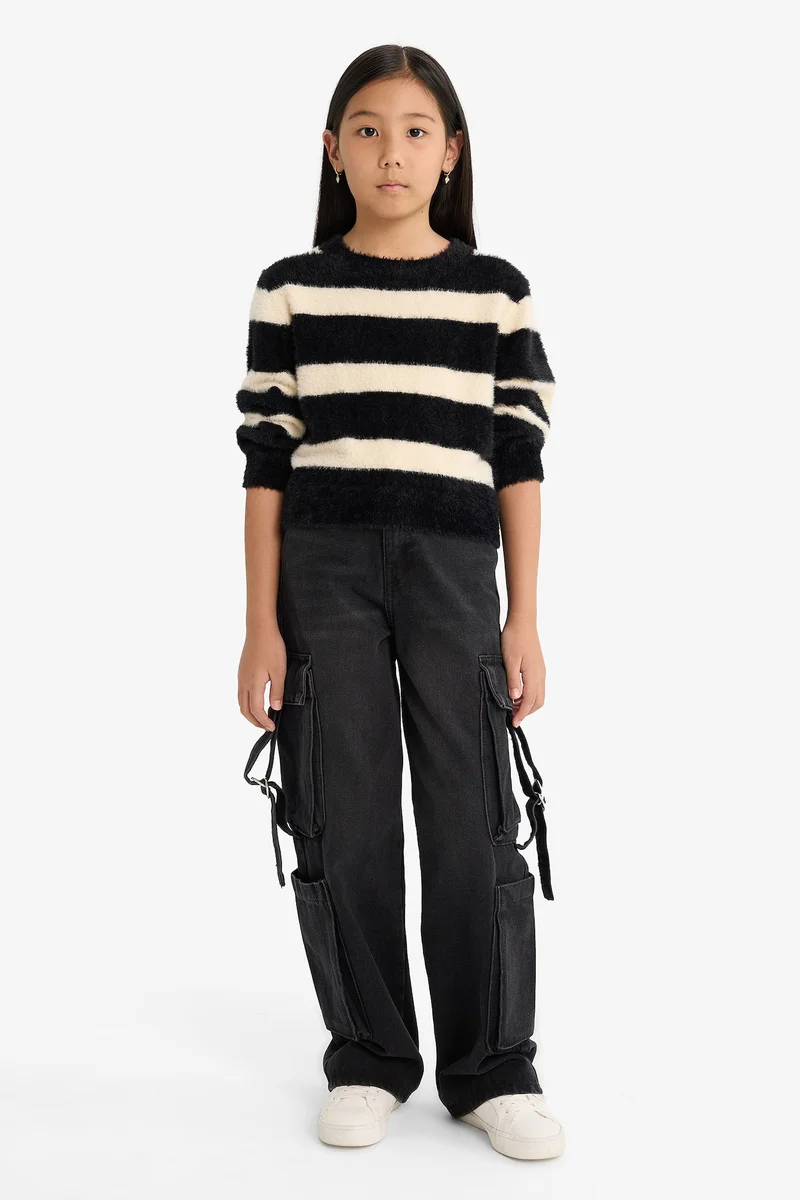 ديفاكتو Girl Regular Fit Striped Crew Neck Pullover