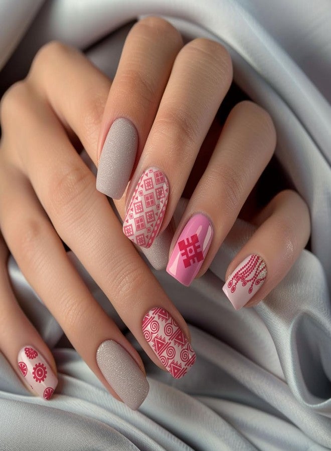 PH PandaHall 3pcs Geometric Nail Stamping Plates, Mosaic Nail Art Templates Exotic Frmae Nail Art Stencils Stripe Grid Stainless Steel Nail Image Plates for Women Nail Design Print Manicure Salon - Image 5