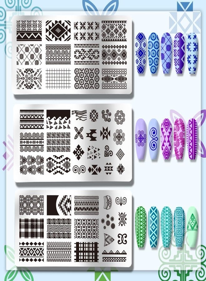 PH PandaHall 3pcs Geometric Nail Stamping Plates, Mosaic Nail Art Templates Exotic Frmae Nail Art Stencils Stripe Grid Stainless Steel Nail Image Plates for Women Nail Design Print Manicure Salon - Image 3