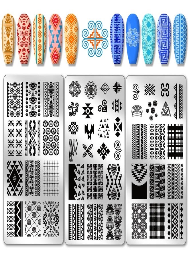 PH PandaHall 3pcs Geometric Nail Stamping Plates, Mosaic Nail Art Templates Exotic Frmae Nail Art Stencils Stripe Grid Stainless Steel Nail Image Plates for Women Nail Design Print Manicure Salon - Image 1