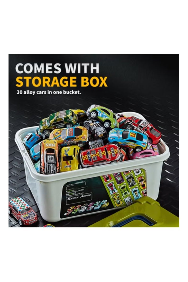 هالامين 30 قطعة سيارات أطفال قابلة للسحب بأشكال مختلفة، ألعاب سيارات تعمل بالاحتكاك للأولاد، مع صندوق تخزين، ألعاب أطفال صغيرة من مادة سبيكة، لتعزيز التنسيق بين اليد والعين لدى الأطفال - Image 5