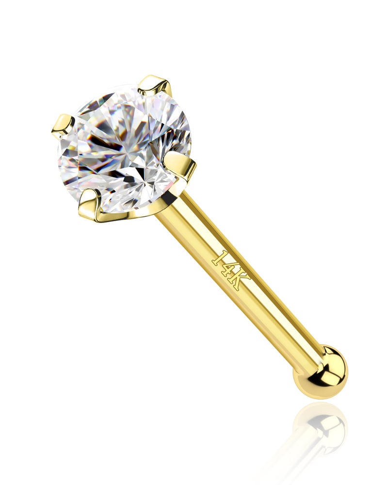 COCHARM دبابيس أنف من الذهب الخالص 14 قيراط من COCHARM، حلقات أنف حقيقية، دبابيس 20 جرام، لؤلؤة مقلدة مستديرة، ثقب أنف من الذهب الأصفر، دبوس أنف - Image 1