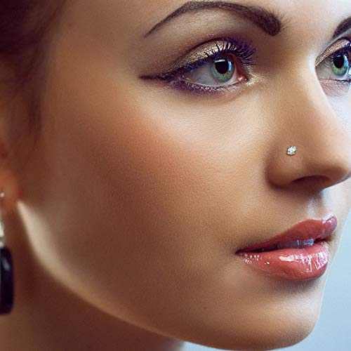 COCHARM دبابيس أنف من الذهب الخالص 14 قيراط من COCHARM، حلقات أنف حقيقية، دبابيس 20 جرام، لؤلؤة مقلدة مستديرة، ثقب أنف من الذهب الأصفر، دبوس أنف - Image 2