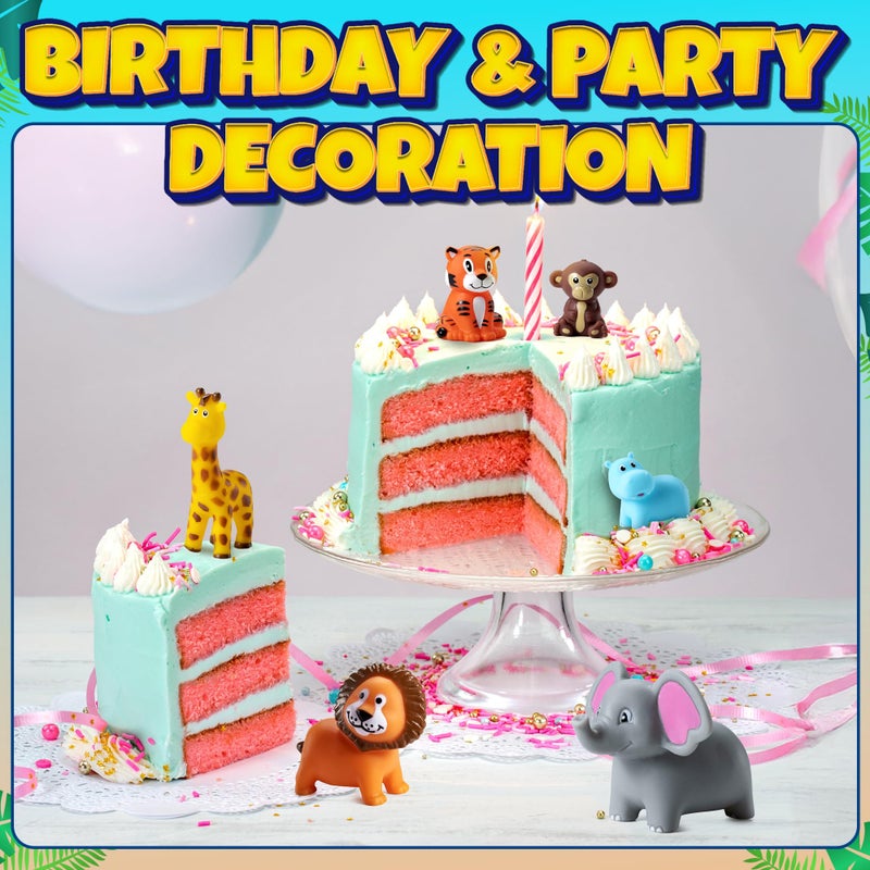 Bedwina Mini Zoo Animals Bath Toys - (Pack of 12) Vinyl Rubber Jungle Safari Animal Figures, Squeezable Bath Tub Toys for Kids, Baby Shower, Birthday Party Supplies, Favors, Cake Decor, Table Decorations - Image 5