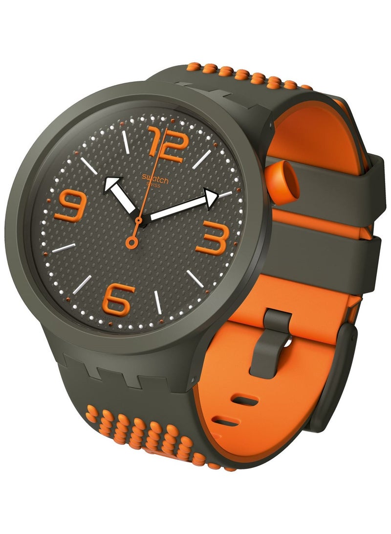 Swatch Silicone Two-Tone Green Dial Contrast Markers Unisex Round Analog Watch - Green and Orange - Image 1