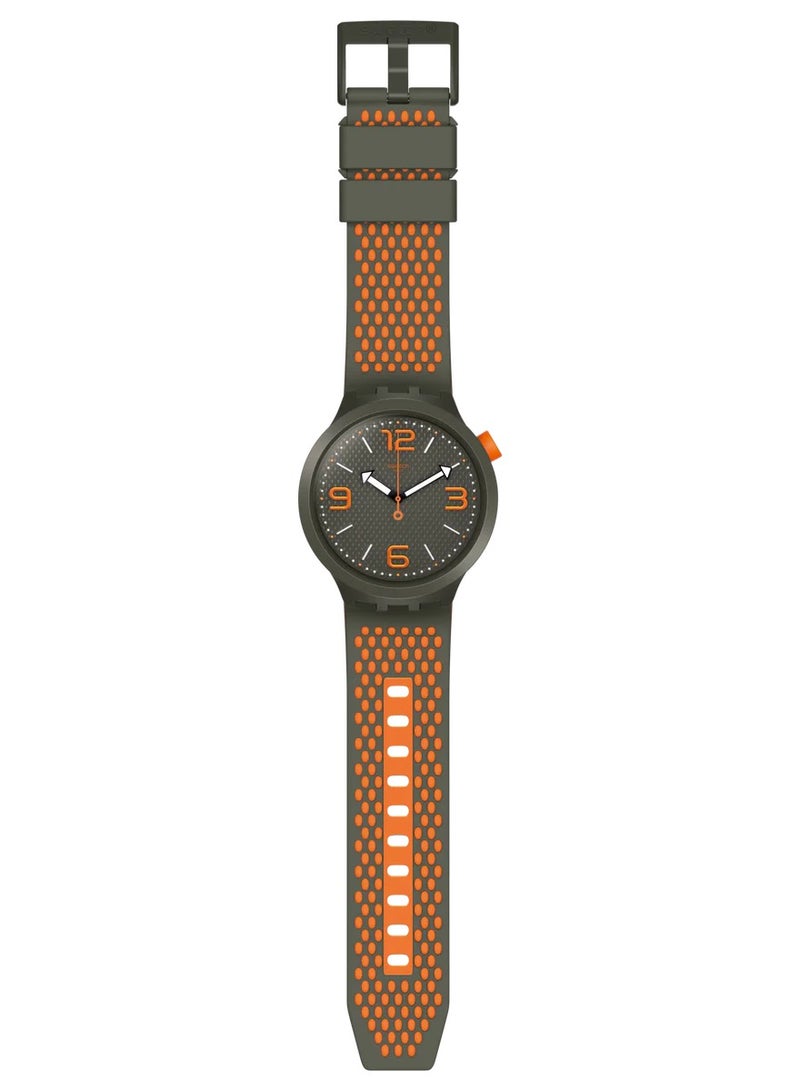 Swatch Silicone Two-Tone Green Dial Contrast Markers Unisex Round Analog Watch - Green and Orange - Image 2