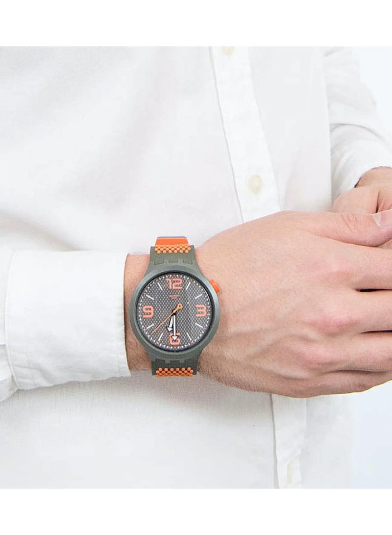 Swatch Silicone Two-Tone Green Dial Contrast Markers Unisex Round Analog Watch - Green and Orange - Image 3