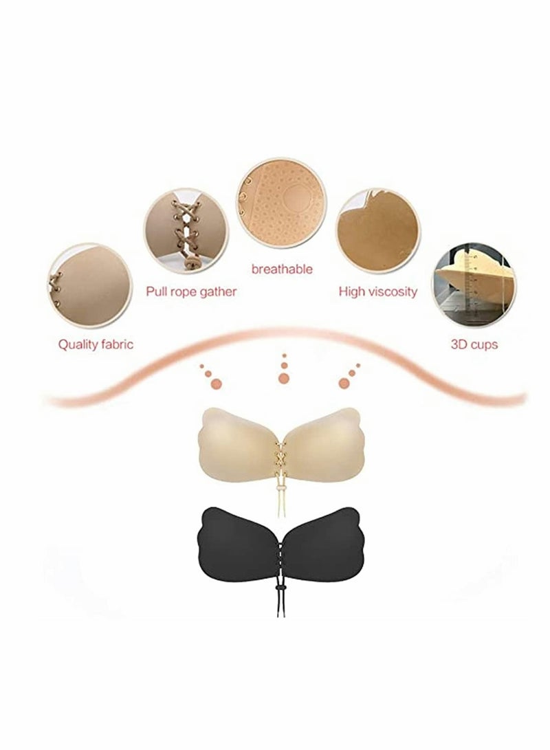 KASTWAVE Underwear Invisible Chest Stickers Pull Up Bra Sticky Push Open Back Strapless No Steel Ring Gathers Breathable Silicone One Each In Black And Nude Size M - Image 5