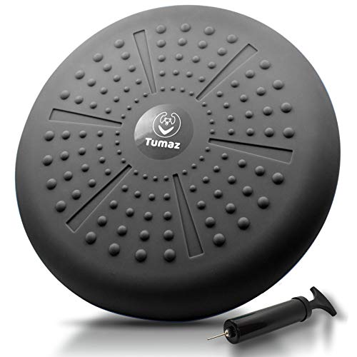 Tumaz Balance Board Cushion - Improves Focus for Kids, Relieves Back Pain, Builds Core Strength (Black, Extra Thick, Pump Included) - Image 1