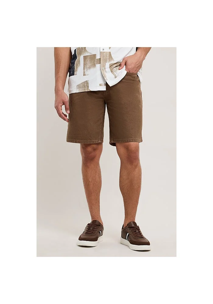 Solid Denim Shorts with Button Closure