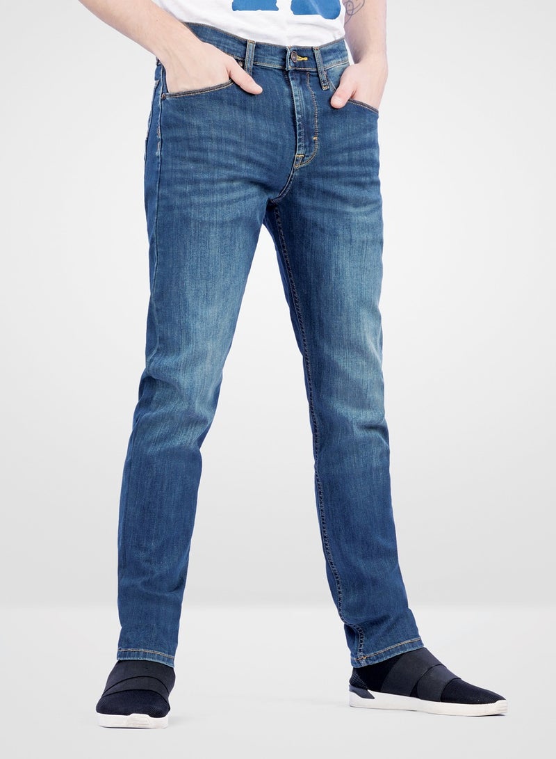 ويب دنيم Web Denim Medium Blue Mid Waist Regular Fit Straight Stretchable Jeans For Boys Fashionable Relaxed Fit Comfortable Denim Pant For Men - Image 2