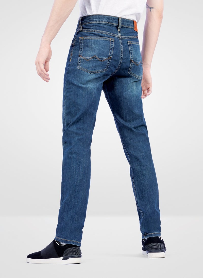 ويب دنيم Web Denim Medium Blue Mid Waist Regular Fit Straight Stretchable Jeans For Boys Fashionable Relaxed Fit Comfortable Denim Pant For Men - Image 3
