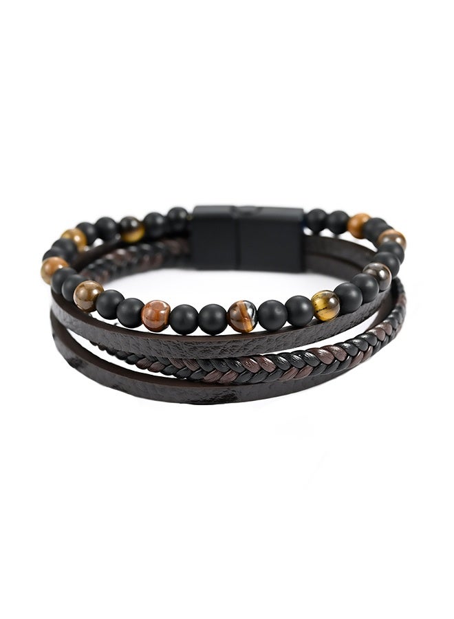 GIFT Natural Agate Stone Leather Beaded Bracelet, Natural Agate Stone Adjustable Leather Beaded Bracelet Jewelry Gifts for Men Women - Image 1