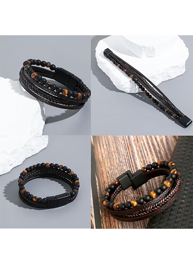 GIFT Natural Agate Stone Leather Beaded Bracelet, Natural Agate Stone Adjustable Leather Beaded Bracelet Jewelry Gifts for Men Women - Image 5