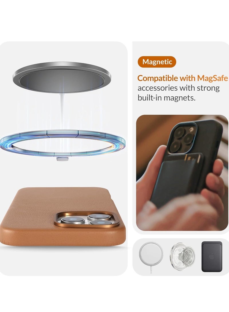 MUNTAQI Premium Brown Leather iPhone 16 Pro Case – Softens with Use, MagSafe Compatible - Image 5