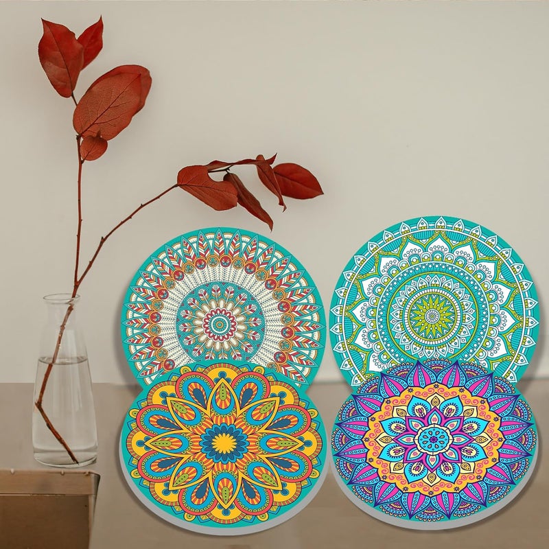 Tucocoo Nordics Kitchen Decor Boho Ethnic Flowers Burner Covers Farmhouse RusticSet of 4 Indian Floral ArtAbstract Geometric Pattern Round Burner Religion Symbol Burner Cover Folkloric Style GiftColorful - Image 2