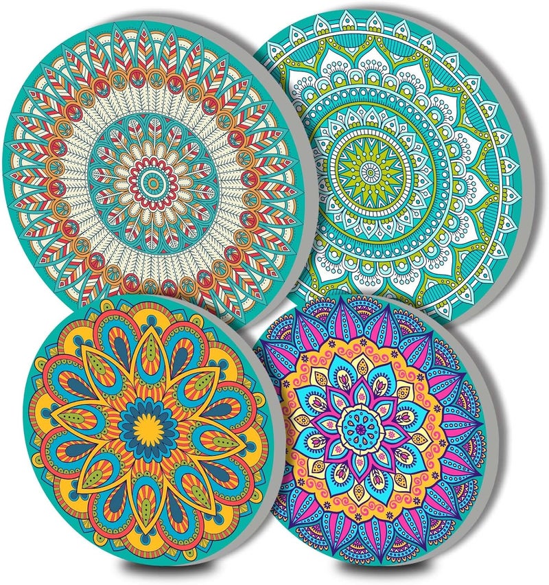 Tucocoo Nordics Kitchen Decor Boho Ethnic Flowers Burner Covers Farmhouse RusticSet of 4 Indian Floral ArtAbstract Geometric Pattern Round Burner Religion Symbol Burner Cover Folkloric Style GiftColorful - Image 1