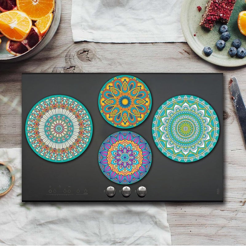 Tucocoo Nordics Kitchen Decor Boho Ethnic Flowers Burner Covers Farmhouse RusticSet of 4 Indian Floral ArtAbstract Geometric Pattern Round Burner Religion Symbol Burner Cover Folkloric Style GiftColorful - Image 5