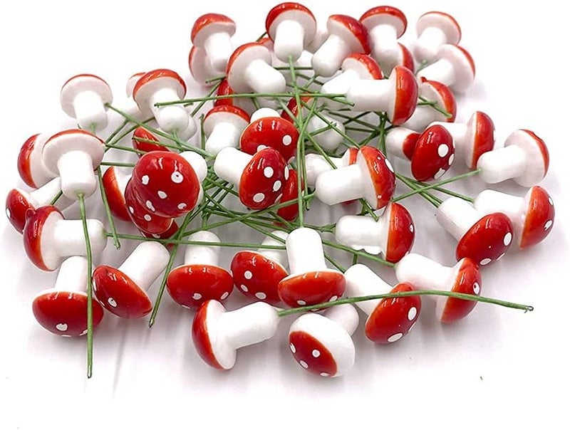 Aliotech 50 Pieces Mini Mushroom Miniatures Artificial Garden Fairy Bonsai Plant Pot Resin Craft Decoration for Home DIY Micro Landscape Decor (Red) - Image 4