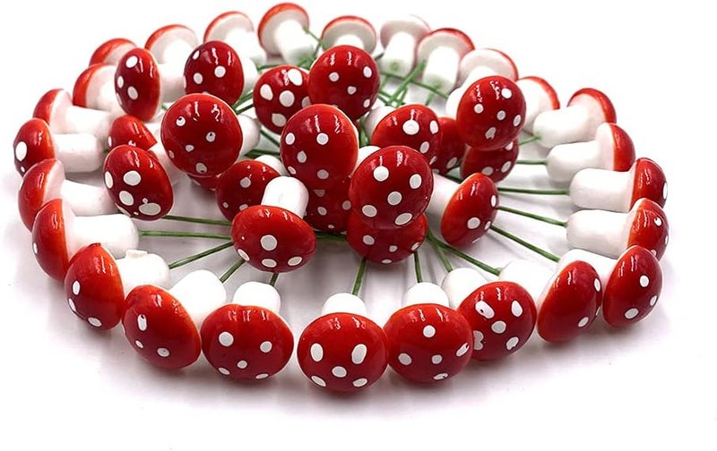 Aliotech 50 Pieces Mini Mushroom Miniatures Artificial Garden Fairy Bonsai Plant Pot Resin Craft Decoration for Home DIY Micro Landscape Decor (Red) - Image 2