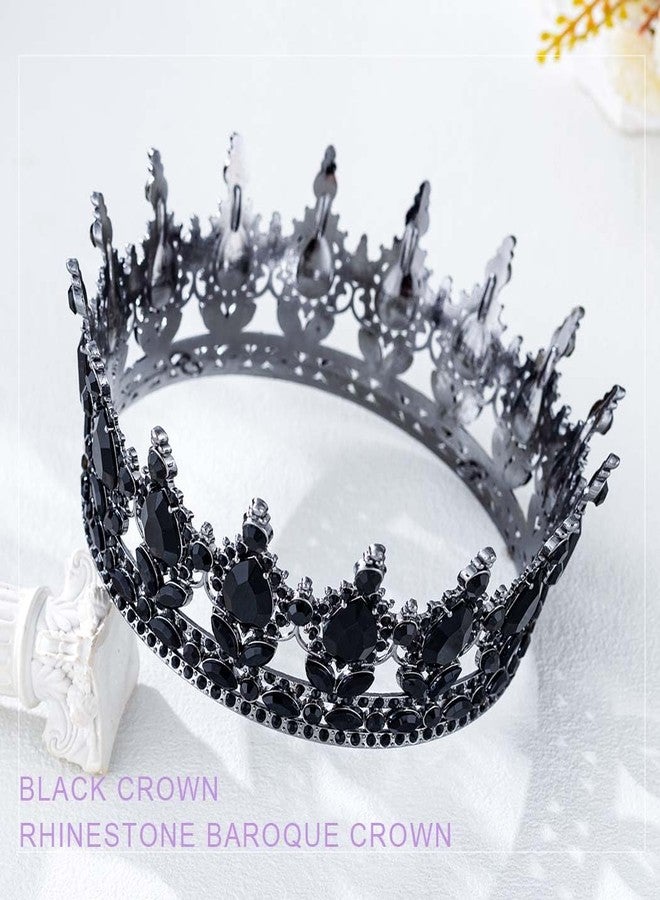 Foyte Baroque Queen Crown and Tiara Sparkly Rhinestone Wedding Crown Bride Tiaras Royal Princess Full Tiaras Headpieces for Women (all black) - Image 5