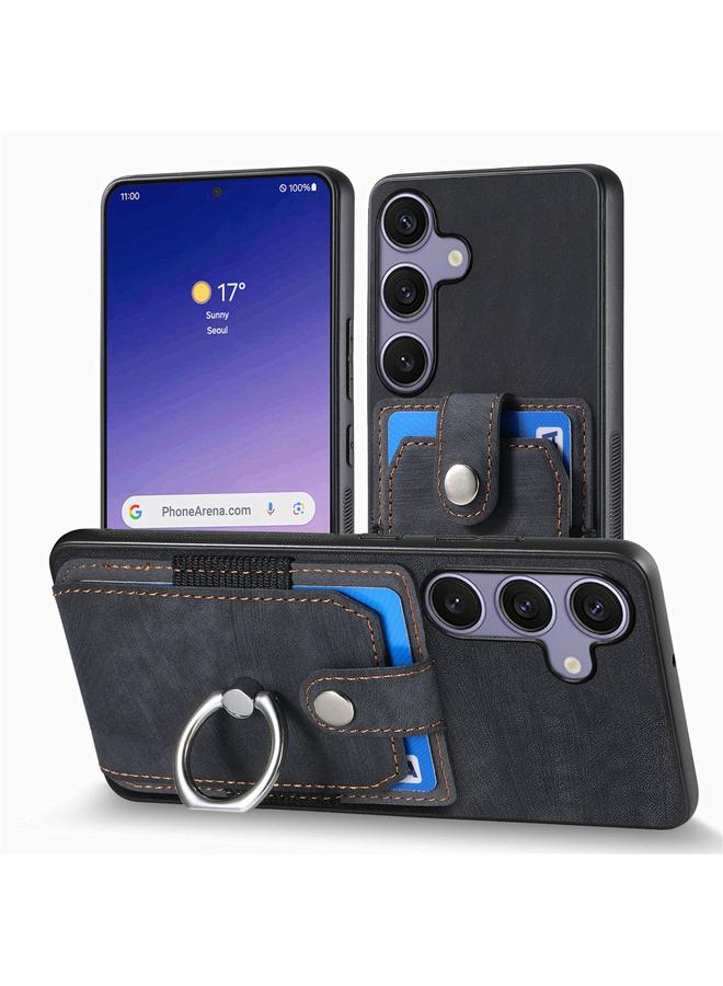 S-TOP Case For Samsung Galaxy S25+ 5G Retro Skin-feel Ring Card Wallet Phone Case - Image 2