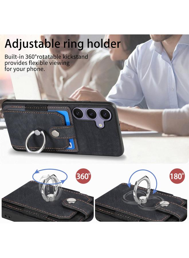 S-TOP Case For Samsung Galaxy S25+ 5G Retro Skin-feel Ring Card Wallet Phone Case - Image 5