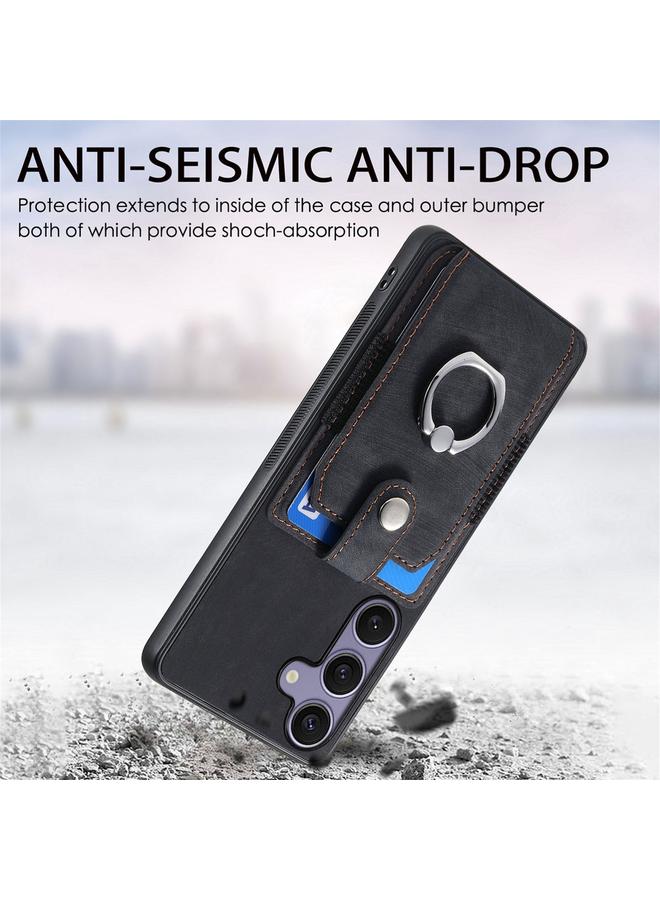 S-TOP Case For Samsung Galaxy S25+ 5G Retro Skin-feel Ring Card Wallet Phone Case - Image 3