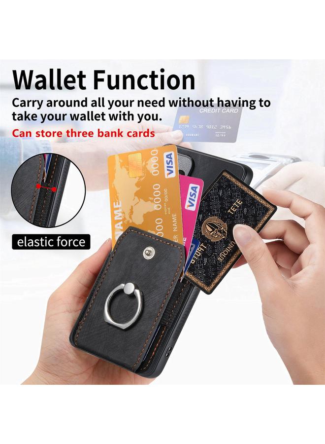 S-TOP Case For Samsung Galaxy S25+ 5G Retro Skin-feel Ring Card Wallet Phone Case - Image 4