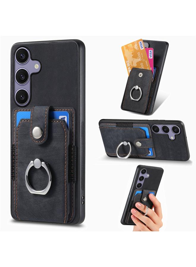 S-TOP Case For Samsung Galaxy S25+ 5G Retro Skin-feel Ring Card Wallet Phone Case - Image 1