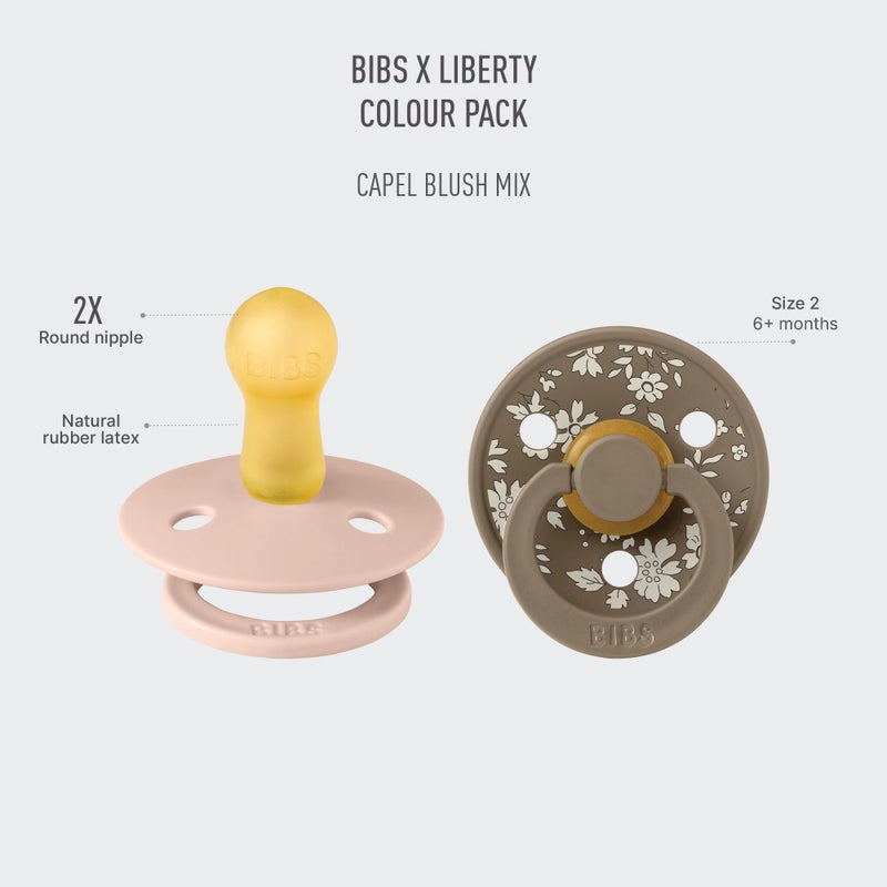 BIBS Colour Liberty Soother 2-Pack, BPA Free Dummy Pacifier, Round Nipple. Natural Rubber Latex, Made in Denmark, Size 2 (6-18 Months), Capel Blush - Image 2