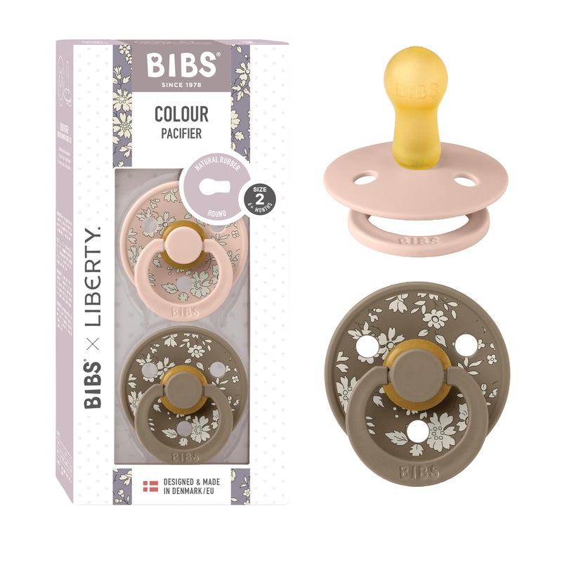 BIBS Colour Liberty Soother 2-Pack, BPA Free Dummy Pacifier, Round Nipple. Natural Rubber Latex, Made in Denmark, Size 2 (6-18 Months), Capel Blush - Image 1