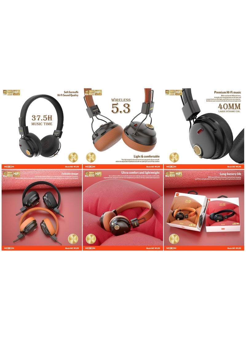 MOXOM MX-WL89 Wireless On-Ear Headphones - Pure Bass - 5.3 Wireless - 37.5H Music Time - Speed Charge - Fast Usb Type-C - Foldable Hi-Fi Audio  - Image 4