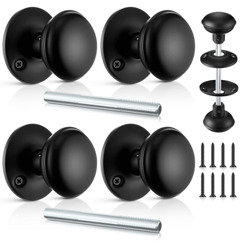 Saillong 2 Sets Interior Door Knob Set with Spindle Round Rosettes Old Style Door Knob Replacement with Electroplate Design 22in Outside Diameter for Interior Matte Black - Image 2