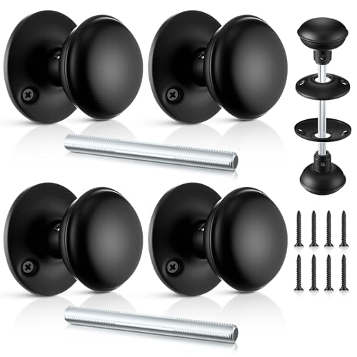 Saillong 2 Sets Interior Door Knob Set with Spindle Round Rosettes Old Style Door Knob Replacement with Electroplate Design 22in Outside Diameter for Interior Matte Black - Image 1