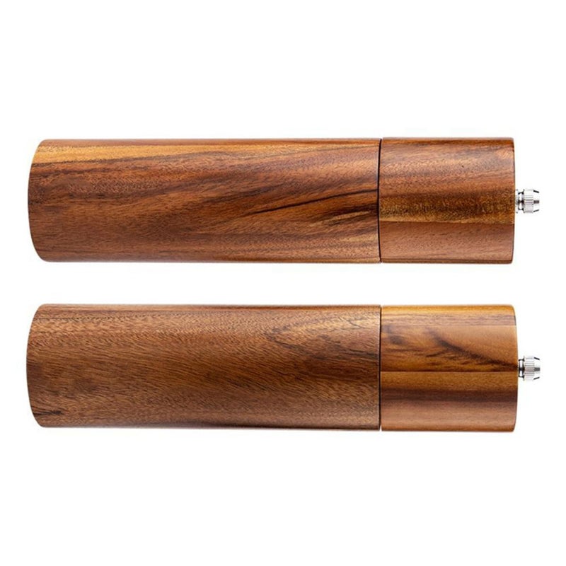 Acacia Wood Salt And Pepper Grinder Set Ceramic Core 8 Inch Refillable Two Piece - Image 2