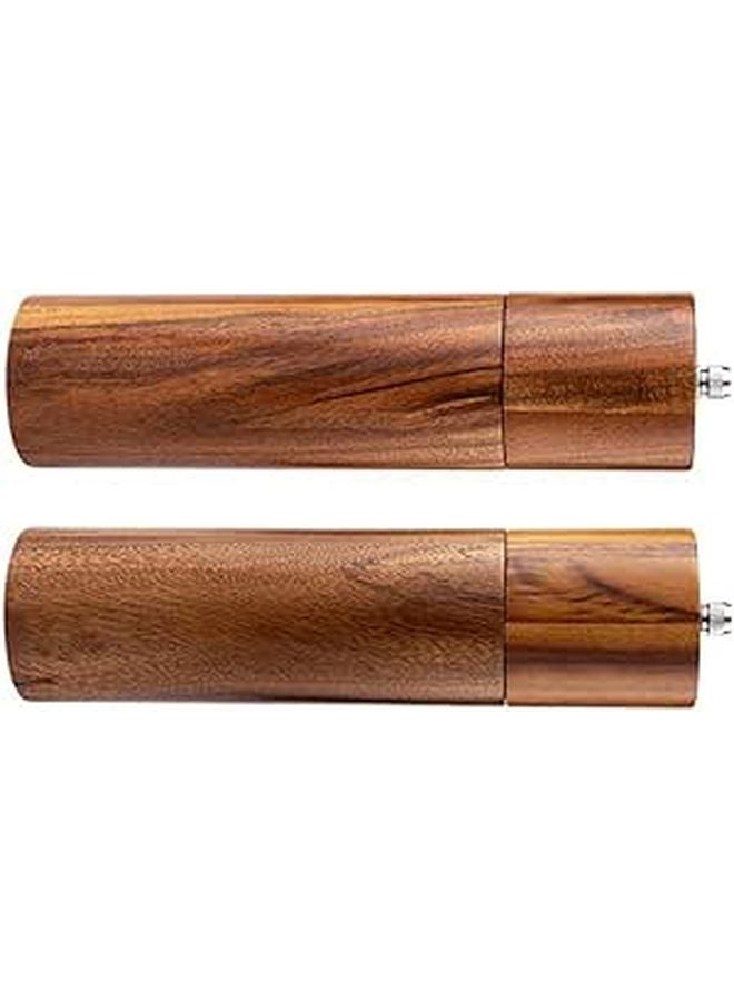 Acacia Wood Salt And Pepper Grinder Set Ceramic Core 8 Inch Refillable Two Piece - Image 1