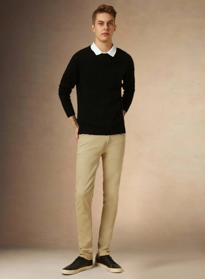 Dennis Lingo Men's Black 100% Acrylic Solid Slim Sweater