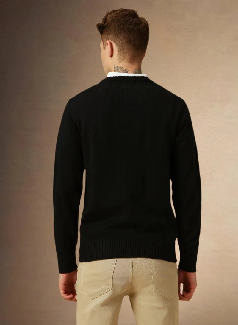 Dennis Lingo Men's Black 100% Acrylic Solid Slim Sweater